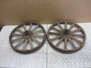 LOT OF 2 VTG ANTIQUE MODEL T FORD WHEEL HUB 21" 12-WOODEN SPOKE RIM WOOD - Picture 1 of 20