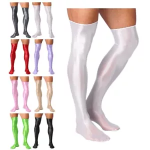 Men's Glossy Thigh High Stockings Solid Color Stretchy Over Knee Length AU - Picture 1 of 106