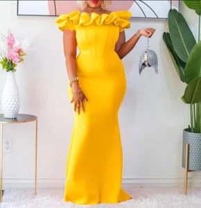 Damen 2024 Mode Rüschen Schulterfrei Schmal Hüft Paket Lang Meerjungfrau Kleid  - Bild 1 von 14