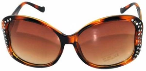 Occhiali da sole donna 140 montatura plastica leopardata con strass lenti marroni UV - Foto 1 di 1