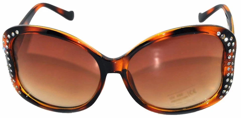 140 Women Sunglasses Plastic Leopard Frame With Rhinestones Brown Lens UV - Image 1 of 1