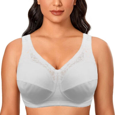 UK Ladies Wireless Full Coverage Bra Plus Size Lace Non-Padded Comfort Bralette - Image 1 of 4
