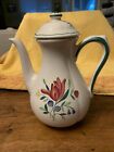 Longchamp France Coffee Pot Old Stamp Red Tulip Green Ring with Lid