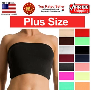 PLUS SIZE Basic Colors Stretch Strapless Layering TUBE TOP BRA Plain BANDEAU  - Picture 1 of 15