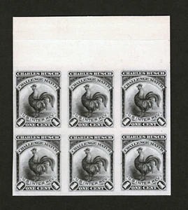 US # RO47P3 1c Busch Challenge Match Block of Six Indien auf Karte Proof Hahn - Bild 1 von 2