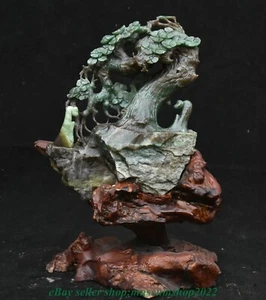 12.4" Chinese Natural Dushan Jade Carved Fengshui Tree Figure Story Statue - Picture 1 of 14