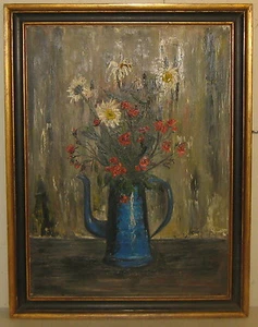 Christian Schneider PARIS SCHOOL MODERNIST 'Flowers in a Teapot Vase' PAINTING - Picture 1 of 12