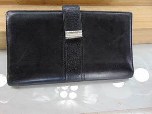 Coach schwarze Glattleder-Geldbörse mit Doppelfaltung Reißverschluss Kreditfächer Druckknopfverschluss SELTEN - Bild 1 von 8