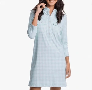 Southern Tide Jessica Gingham Performance Dress Baltic Teal Above Knee XL - Picture 1 of 9