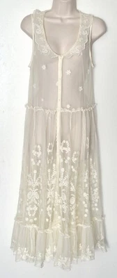 Free People Intimately Button Front Mesh Slip Midi Dress w. Collar  Ivory Size L - Image 1 of 4