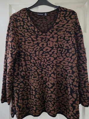 Nina Leonard Size 2XL 18-20 Black Bronze Brown Leopard Print Jumper Top womens  - Image 1 of 4
