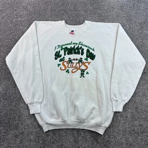 Felpa vintage giorno di San Patrizio uomo XL bianca birra girocollo quadrifoglio portafortuna - Foto 1 di 5