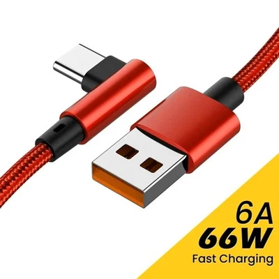 Cable de carga rápida USB-C de 66 W codo de 90 ° - rojo - USB-A a USB-C trenzado de 1 a 3 m - Imagen 1 de 4