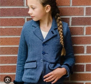 Hope & Henry Girl Dressy Fleece Riding Blazer Sz 8 Navy Blue Herringbone Jacket - Picture 1 of 9