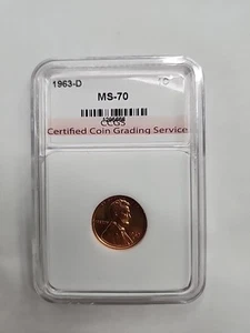BRILLIANT 1963 D 1c GRADED MS70 RD Lincoln Penny Cent Coin CCGS #1295666 - Picture 1 of 13