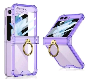 Samsung Galaxy Z Flip 5 4 3 5G Shockproof Ring Stand TPU Clear Cover Case - Picture 1 of 4
