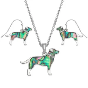 Gezeitenschmuck Intarsien blau Paua Muschel Labrador Hund Anhänger und Ohrring Set - Bild 1 von 2