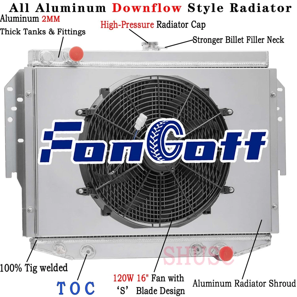 4 Row Radiator Shroud Fan For Dodge Aspen 76-1980 Chrysler Town & Country 78-81 - Image 1 of 4