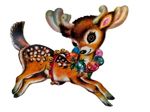 Renna fustellata vintage cartone natalizio ritagliato 15" x 12" leggi - Foto 1 di 14