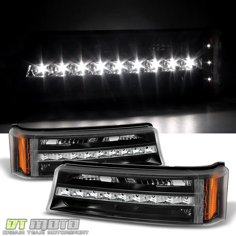 Luces de parachoques LED DRL negras para Chevy Silverado 1500 2003-2006 luces de estacionamiento luces de señal Foto 1 de 4