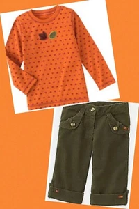 Neu mit Etikett/ohne Etikett Mädchen 7 Gymboree HARVEST LEAVES Baumwolle grün/rostfarben 2-teiliges SLIPS & TOP Set - Bild 1 von 3