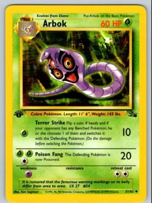 1999 Fossil 1st Edition Arbok2 Uncommon #31 - Image 1 of 2