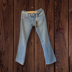 NUEVO CON ETIQUETAS DE COLECCIÓN Y2K ROXY MALIBU Whitney Jeans Corte Bota Bebé Talla 9 Solapa Bolsillo Acampanado Claro - Imagen 1 de 8