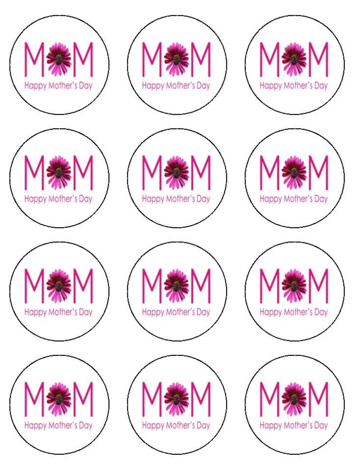 12 tapas comestibles para pasteles de papel de arroz premium precortado día de la madre (2) 2" Foto 1 de 1