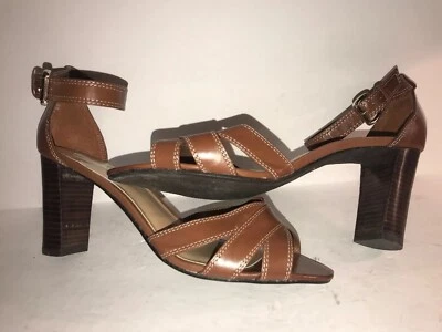 BANDOLINO SZ 8 BROWN LEATHER ANKLE STRAP PEEP TOES WOMEN PUMPS HEELS RJ-1 - Image 1 of 4