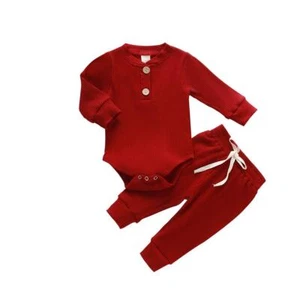 Newborn Baby Boy Girl Clothes Ribbed Knitted Cotton Long Sleeve Romper Long P... - Picture 1 of 7