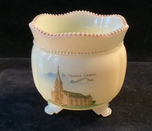 Souvenir Of Saint Francis Church Randolph Nebraska Custard Glass w Gold Vase - Picture 1 of 9