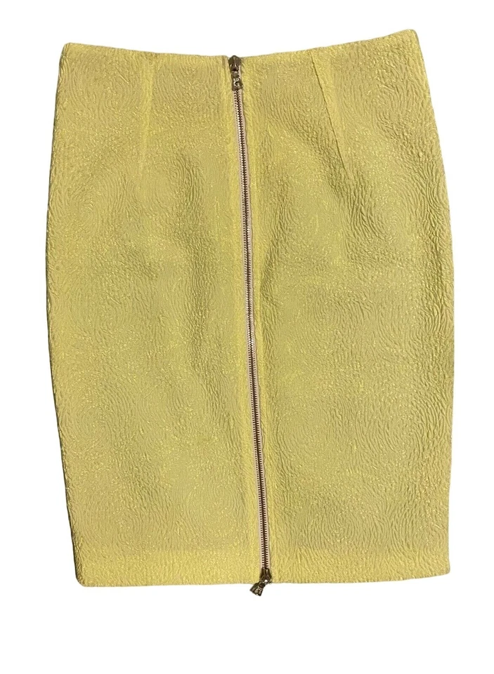 $590 NWT VTG Yigal Azrouel 0 Scuba Mini Skirt Yellow Jacquard Chartreuse Stretch - Image 1 of 4