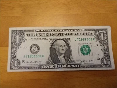 $1 Dollar Bill Series 2009 Birthday J7 1956 00 1C gift print error two dots - Image 1 of 4