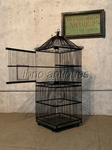 EXTRA LARGE 1950s WIRE METAL PAGODA BIRDCAGE . 4ft TALL X 18" X 18" Cover