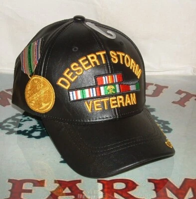 Auténticas medallas y cintas Desert Storm negras de cuero sintético PU bordadas Foto 1 de 3