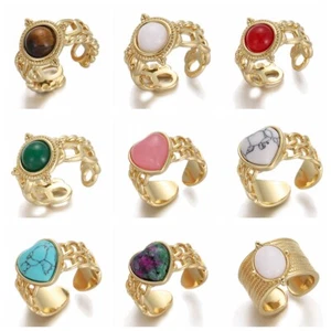 Love Heart Shape 18K Gold Plated Finger Ring Colourful Enamel Coated Zircon Ring - Picture 1 of 78