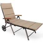 Foldable Patio Chaise Lounge Chair Wicker Recliner Chair Aluminum Frame W/wheels