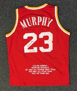 CAMISETA CALVIN MURPHY RED HOUSTON ROCKETS STAT LINE - INSCRITA CORTE 93 - JSA CERTIFICADO DE AUTENTICIDAD - Imagen 1 de 4