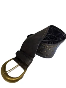 Cinturón Vegano Ancho Cuero Mujer’s M Hebilla Latón Metal Tachuela Diseño Western - Imagen 1 de 7