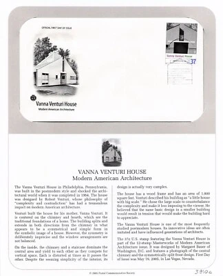 First Day Cover, Postal Commemorative Society 2005, Vanna Venturi House, 3910c - Image 1 of 2