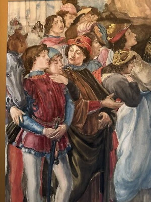 Watercolor & Pencil ART of a Renaissance Period ,Waiting On The Receiving Line. - Image 1 of 4