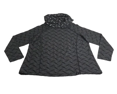 LOGO Lotus Lori Goldstein Top Womens XL Black Geometric Textured Hooded Funnel - Image 1 of 4