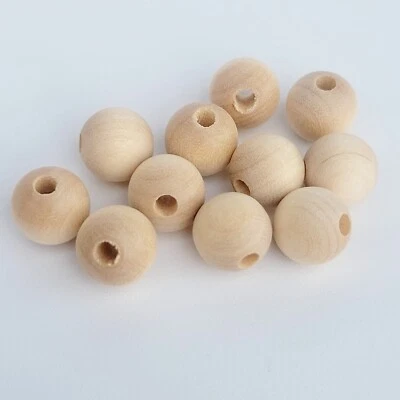Wooden beads made of beech wood, set of 50 pieces, diameter 12 mm, unpainted - Image 1 of 4
