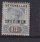 SEYCHELLES, 1890 QV 13c. Grey & Black SPECIMEN, heavy hinge.