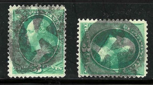 Ausgefallene Stempel 2 verschiedene Buchstaben K 3 Cent Washington Banknoten 1871-83 US 67B55 - Bild 1 von 3