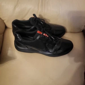 Prada America Cup Black Leather Trainers Uk:8.5 - Picture 1 of 6