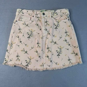 Dip Skirt Pink Junior Sz 7 Denim Ditsy Floral Frayed Hem A-Line Casual 5-Pockets - Picture 1 of 5