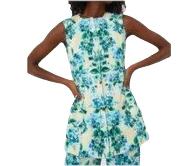 TUCKERNUCK Waters Edge Blue Hydrangea Rhoda Tunic Top Sleeveless Full Zip Sz 10 - Image 1 of 4