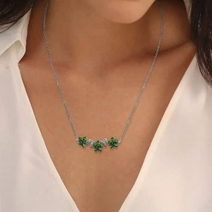Collana donna cromo naturale diopside argento sterling granato gioielli Natale - Foto 1 di 3
