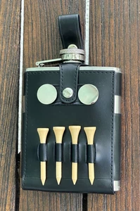 Stainless Steel Golf Flask w/Spot Markers, Hardwood Tees, Black Case, 6 oz., NEW - Picture 1 of 6